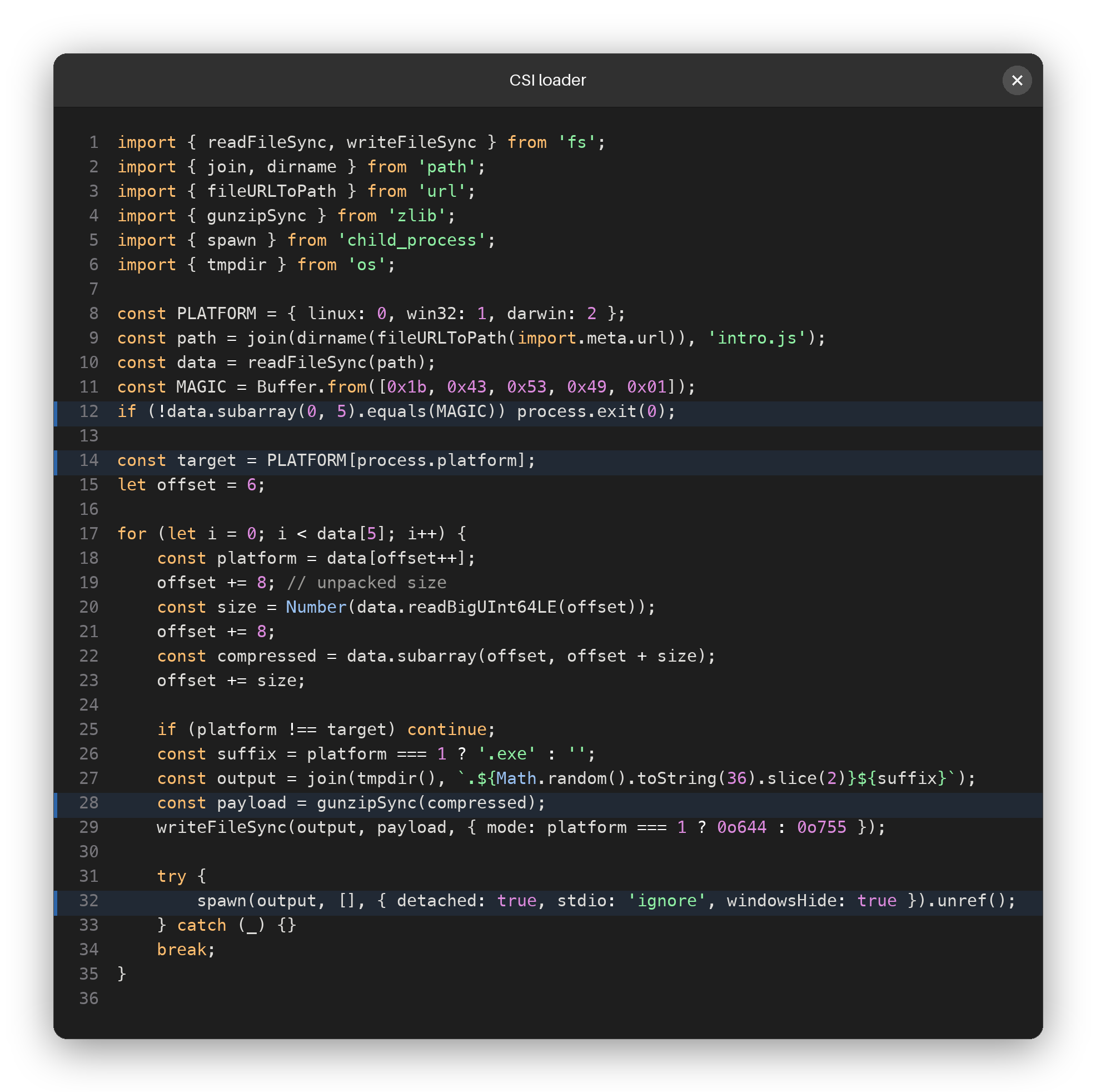 CSI loader JavaScript