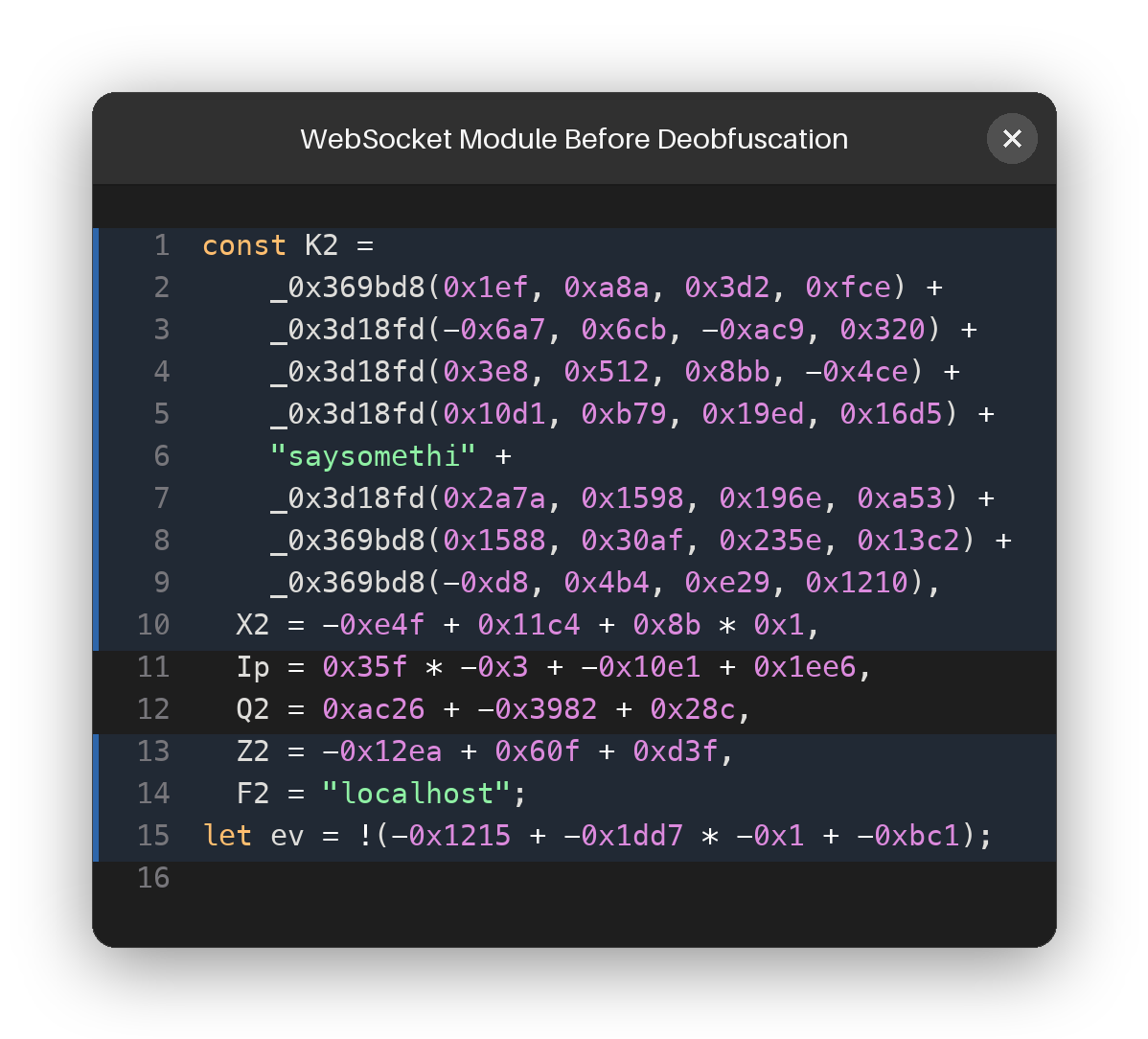 WebSocket module before deobfuscation