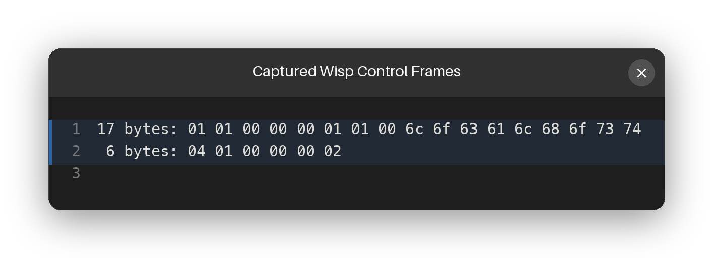 Captured Wisp control frames